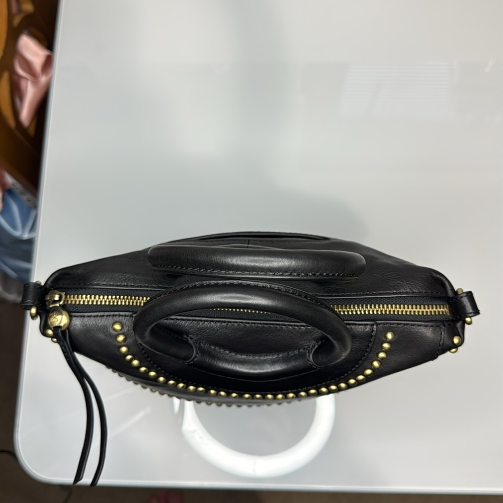Hobo Maggie black pebbled leather handbag with brass studs - Picture 6 of 14